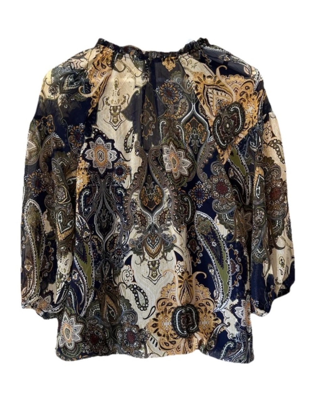 Fig and Flower Loned Sheer Paisley Button-Front Blouse - Navy & Cream Size M - Picture 8 of 8